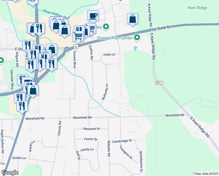 map of restaurants, bars, coffee shops, grocery stores, and more near 325 Butterfly Lane in Hermitage