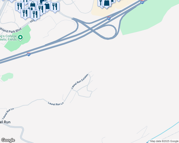 map of restaurants, bars, coffee shops, grocery stores, and more near 107 Laurel Run Lane in Laurel Run