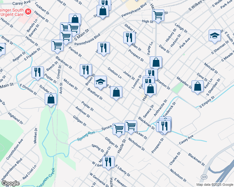 map of restaurants, bars, coffee shops, grocery stores, and more near 165 Holland Street in Wilkes-Barre