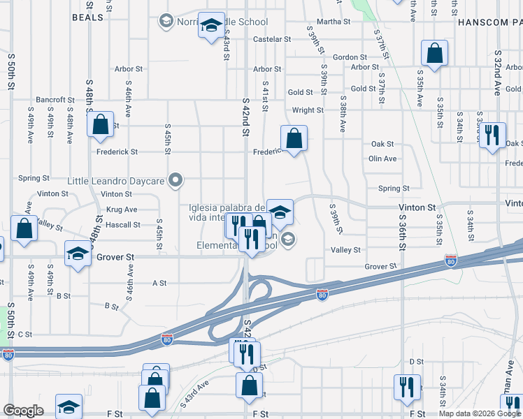 map of restaurants, bars, coffee shops, grocery stores, and more near 3120 South 41st Street in Omaha