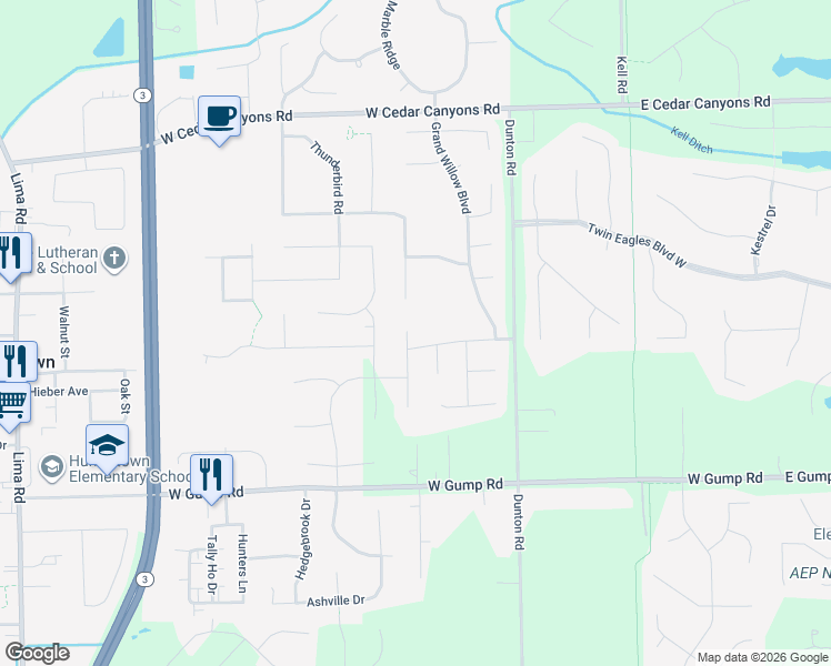 map of restaurants, bars, coffee shops, grocery stores, and more near 1010 Honey Willow Boulevard in Huntertown