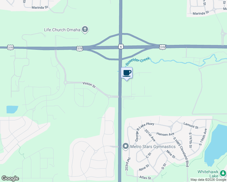map of restaurants, bars, coffee shops, grocery stores, and more near 3110 South 204th Street in Douglas County
