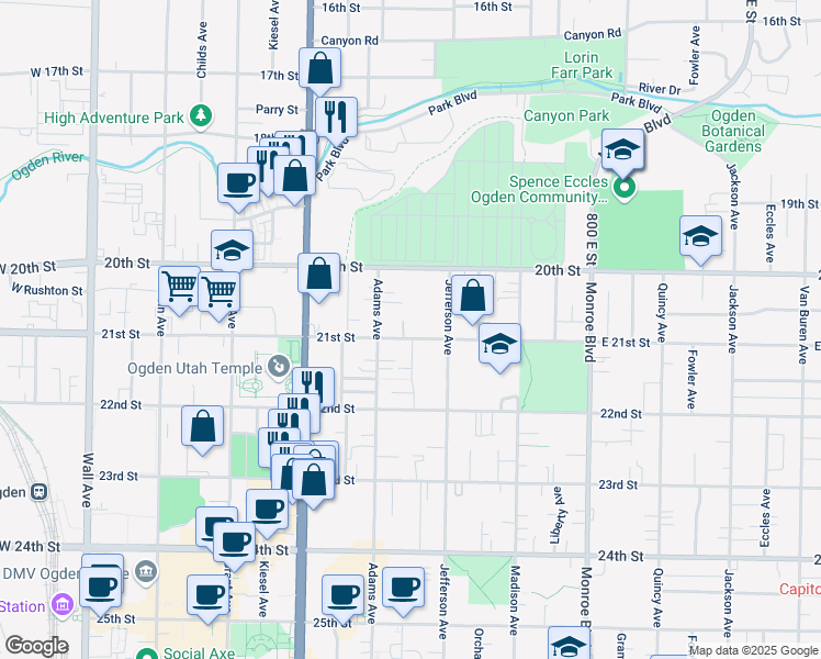 map of restaurants, bars, coffee shops, grocery stores, and more near 540 21st Street in Ogden
