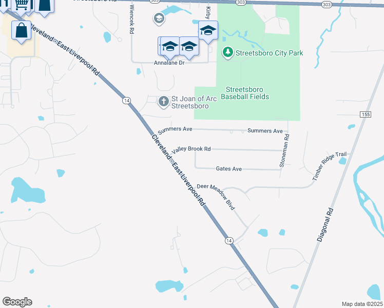 map of restaurants, bars, coffee shops, grocery stores, and more near 1992 Valley Brook Road in Streetsboro