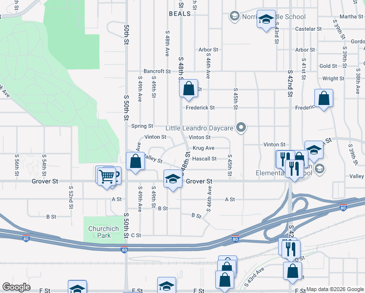 map of restaurants, bars, coffee shops, grocery stores, and more near 3270 South 48th Street in Omaha