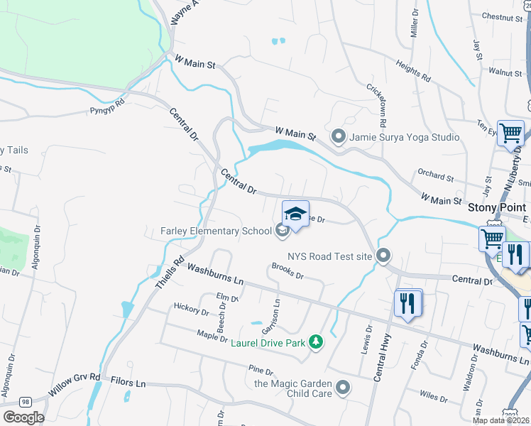 map of restaurants, bars, coffee shops, grocery stores, and more near 144 New York 210 in Stony Point