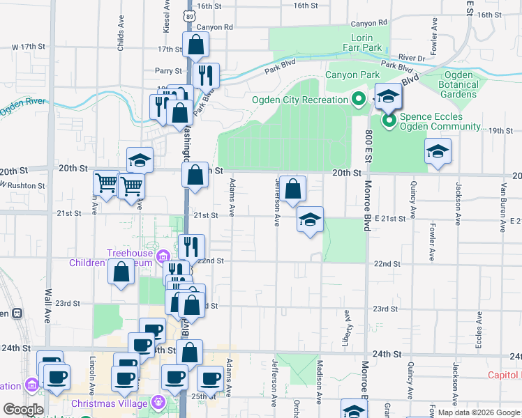 map of restaurants, bars, coffee shops, grocery stores, and more near 540 21st Street in Ogden