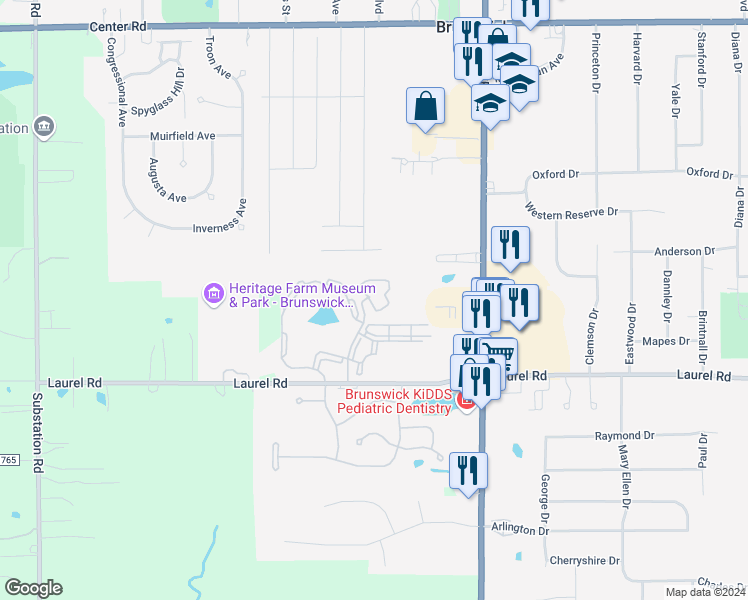 map of restaurants, bars, coffee shops, grocery stores, and more near 1685 Stonybrook Lane in Brunswick