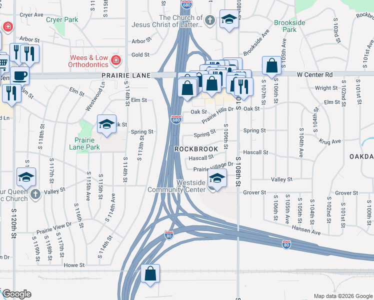 map of restaurants, bars, coffee shops, grocery stores, and more near in Omaha