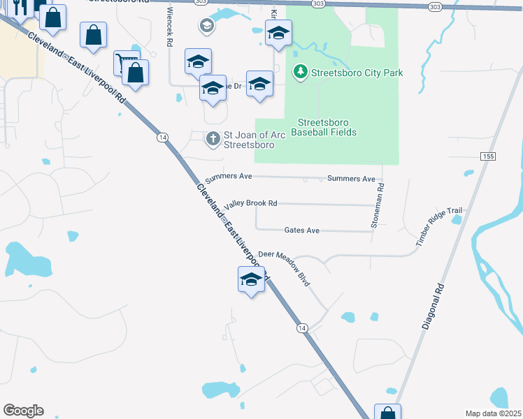 map of restaurants, bars, coffee shops, grocery stores, and more near 1992 Valley Brook Road in Streetsboro