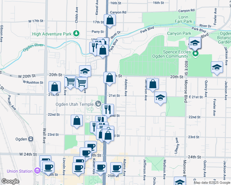 map of restaurants, bars, coffee shops, grocery stores, and more near 440 21st Street in Ogden