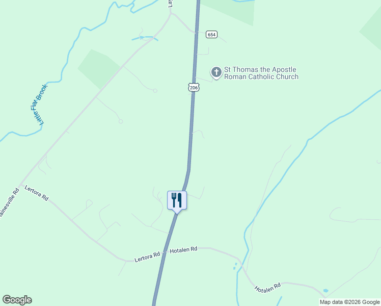 map of restaurants, bars, coffee shops, grocery stores, and more near 195 U.S. 206 in Sussex County