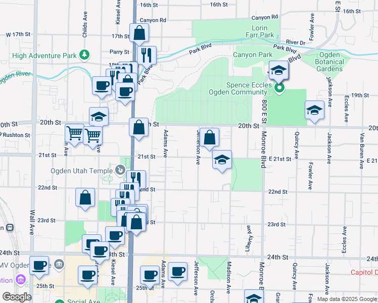 map of restaurants, bars, coffee shops, grocery stores, and more near 540 21st Street in Ogden