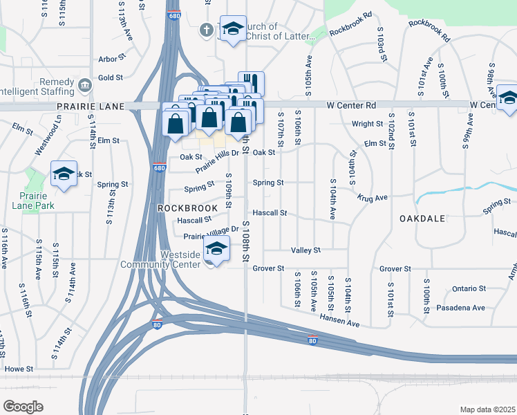 map of restaurants, bars, coffee shops, grocery stores, and more near 3305 South 108th Street in Omaha