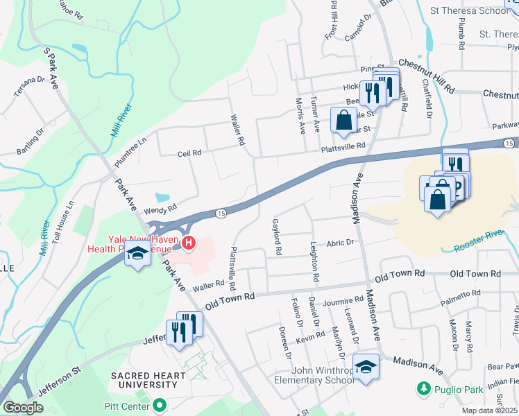 map of restaurants, bars, coffee shops, grocery stores, and more near 400 Plattsville Road in Trumbull