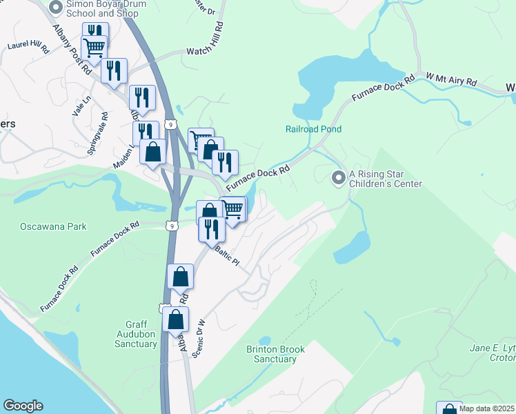 map of restaurants, bars, coffee shops, grocery stores, and more near 14 Dove Court in Croton-on-Hudson