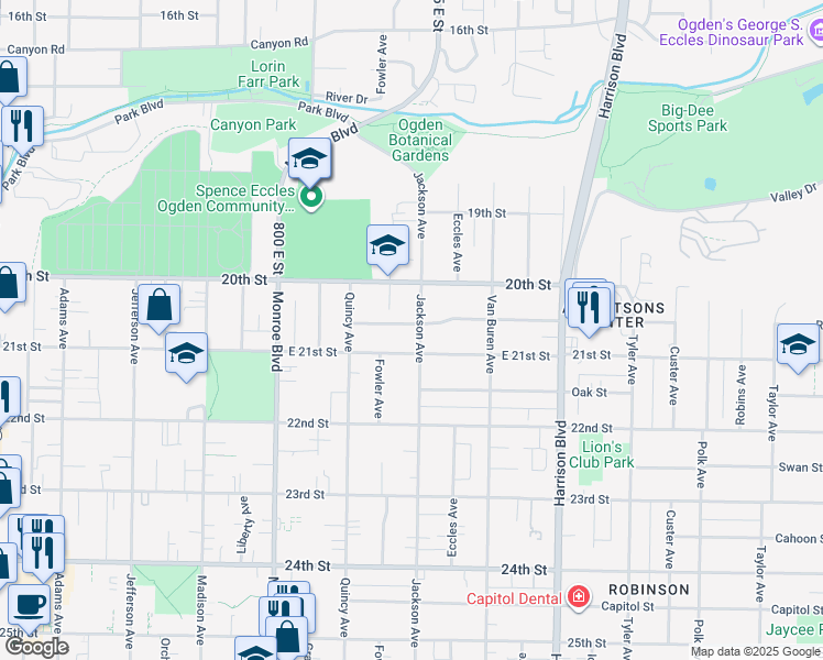 map of restaurants, bars, coffee shops, grocery stores, and more near 978 East 21st Street in Ogden
