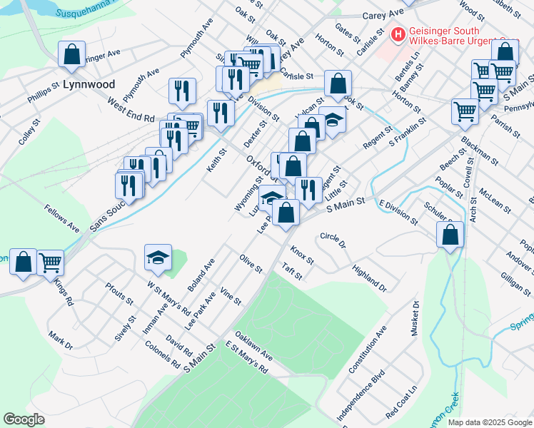 map of restaurants, bars, coffee shops, grocery stores, and more near in Luzerne County