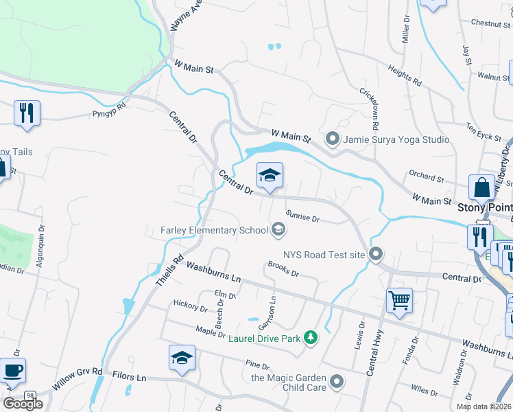 map of restaurants, bars, coffee shops, grocery stores, and more near 144 New York 210 in Stony Point