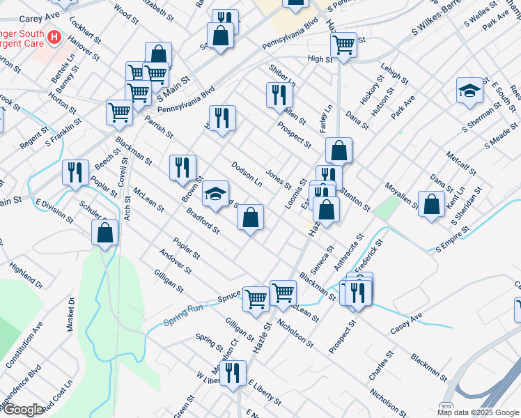map of restaurants, bars, coffee shops, grocery stores, and more near 251 Parrish Street in Wilkes-Barre