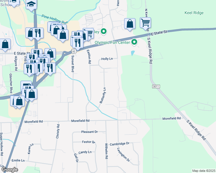 map of restaurants, bars, coffee shops, grocery stores, and more near 325 Butterfly Lane in Hermitage