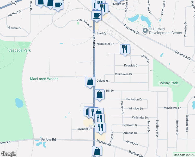 map of restaurants, bars, coffee shops, grocery stores, and more near 235 South Main Street in Hudson