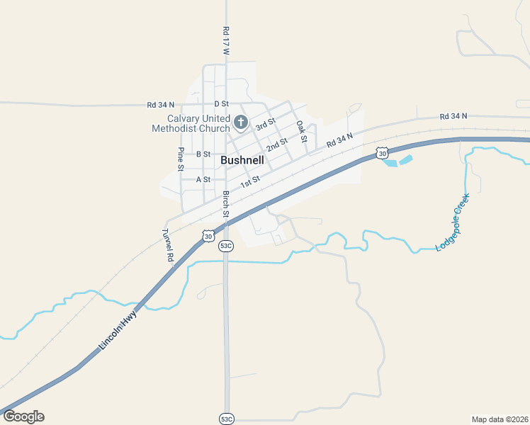 map of restaurants, bars, coffee shops, grocery stores, and more near 116-120 Railroad Avenue in Bushnell