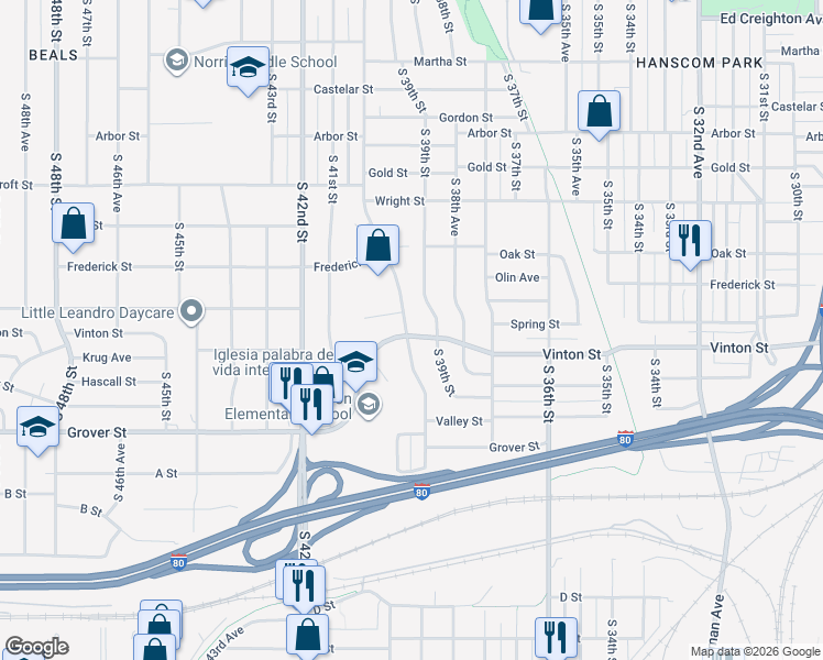 map of restaurants, bars, coffee shops, grocery stores, and more near in Omaha