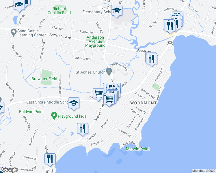 map of restaurants, bars, coffee shops, grocery stores, and more near 188 Penn Common in Milford
