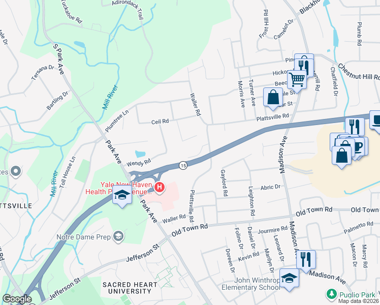 map of restaurants, bars, coffee shops, grocery stores, and more near 52 Brian Drive in Trumbull