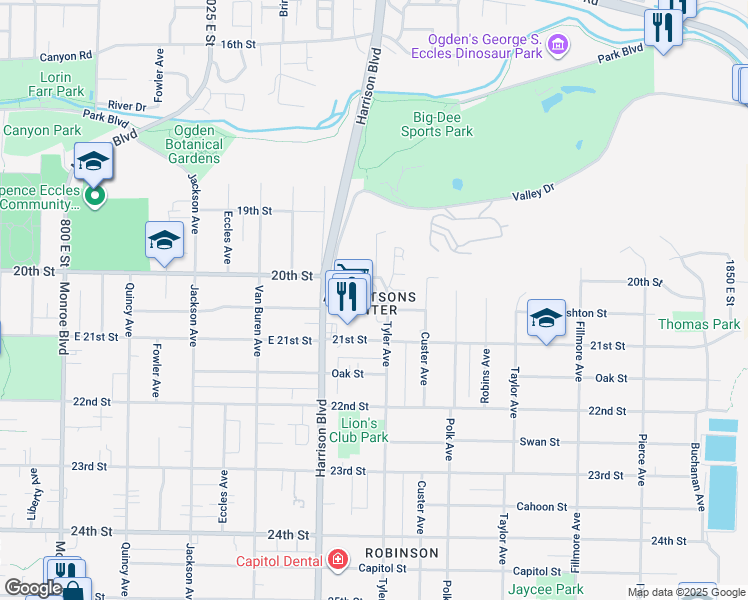 map of restaurants, bars, coffee shops, grocery stores, and more near 2027 Tyler View Way in Ogden