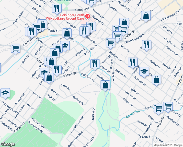 map of restaurants, bars, coffee shops, grocery stores, and more near 29 Vine Street in Wilkes-Barre