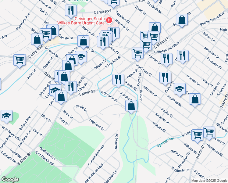 map of restaurants, bars, coffee shops, grocery stores, and more near 29 Vine Street in Wilkes-Barre