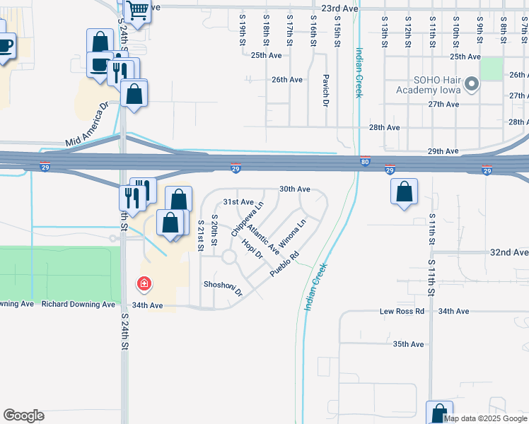 map of restaurants, bars, coffee shops, grocery stores, and more near 2000-2018 31st Ave in Council Bluffs