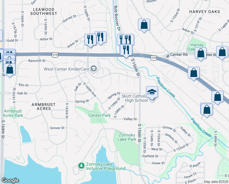 map of restaurants, bars, coffee shops, grocery stores, and more near 3005 South 159th Avenue Circle in Omaha