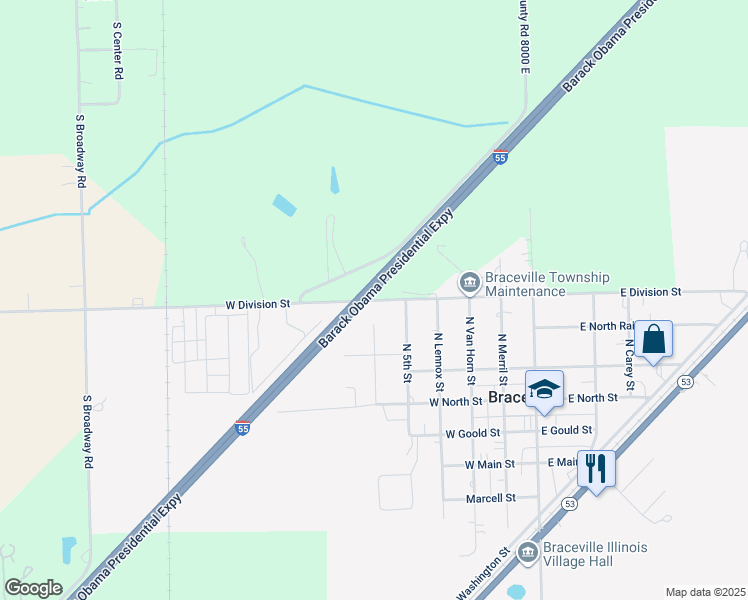 map of restaurants, bars, coffee shops, grocery stores, and more near 699 West Division Street in Braceville