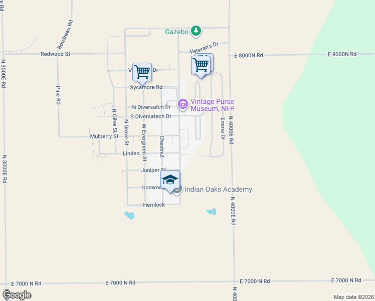 map of restaurants, bars, coffee shops, grocery stores, and more near 442 North Bramble Street in Manteno