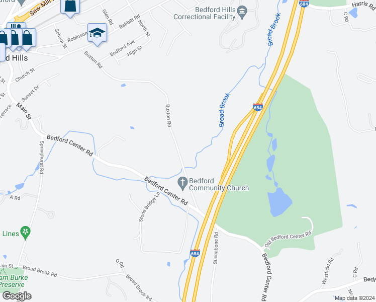 map of restaurants, bars, coffee shops, grocery stores, and more near 150 Buxton Road in Bedford Hills