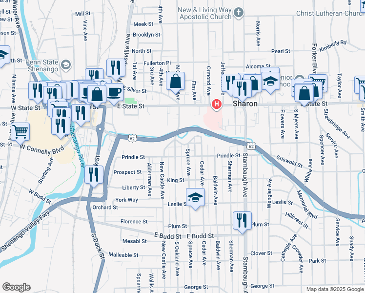 map of restaurants, bars, coffee shops, grocery stores, and more near 558 Edgewood Road in Sharon