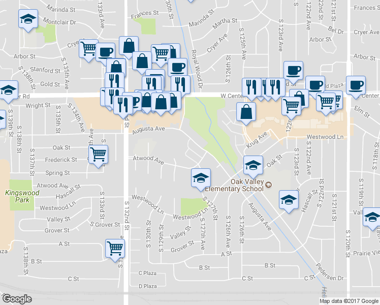 map of restaurants, bars, coffee shops, grocery stores, and more near 12929 Augusta Avenue in Omaha