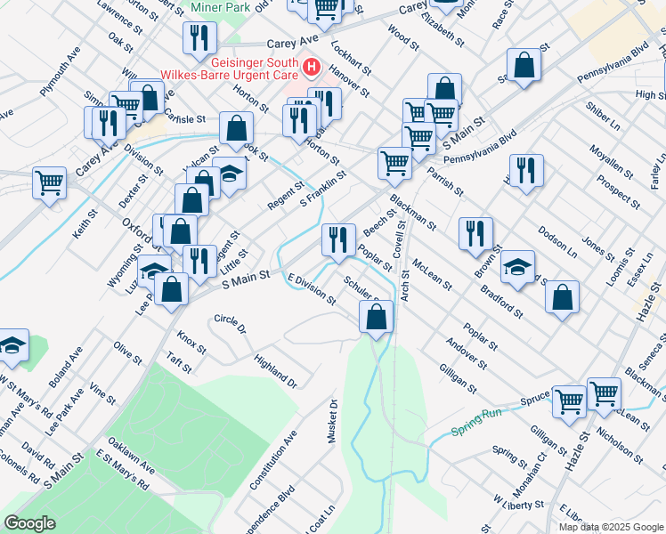 map of restaurants, bars, coffee shops, grocery stores, and more near 15 Vine Street in Wilkes-Barre