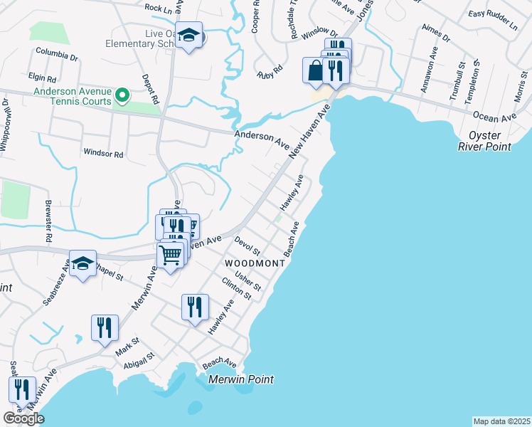 map of restaurants, bars, coffee shops, grocery stores, and more near 1492 New Haven Avenue in Milford