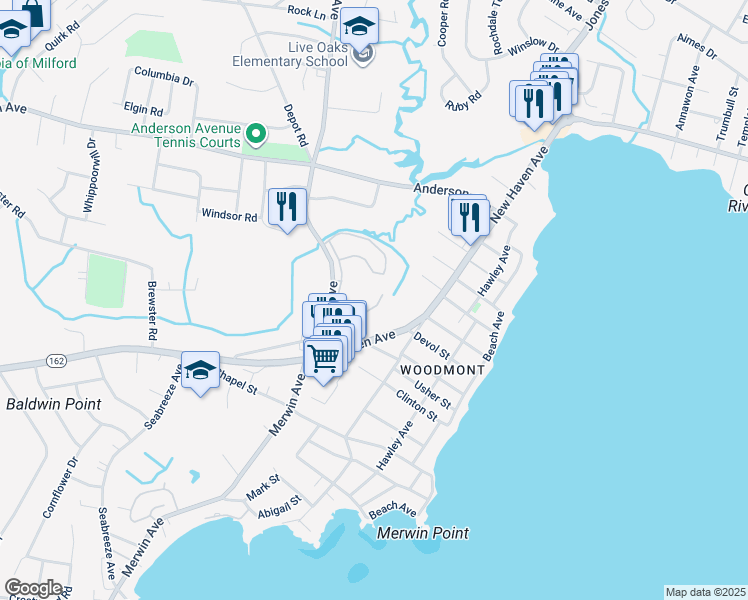 map of restaurants, bars, coffee shops, grocery stores, and more near 70 Salem Walk in Milford