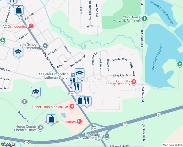 map of restaurants, bars, coffee shops, grocery stores, and more near 3 Patrician Drive in Norwalk