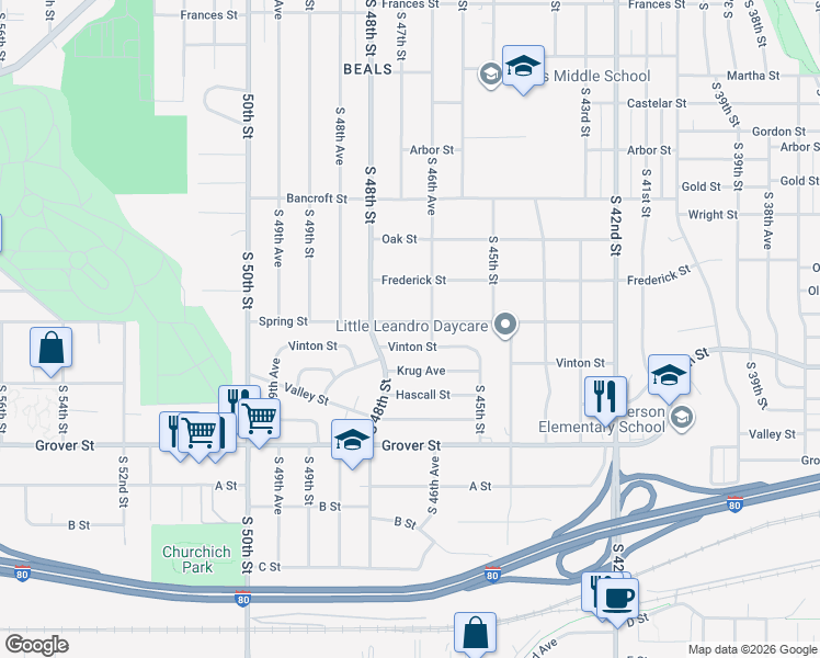 map of restaurants, bars, coffee shops, grocery stores, and more near 4659 Spring Street in Omaha