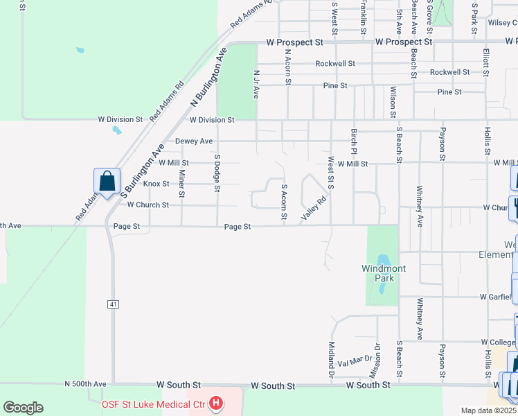 map of restaurants, bars, coffee shops, grocery stores, and more near West Church Street in Kewanee