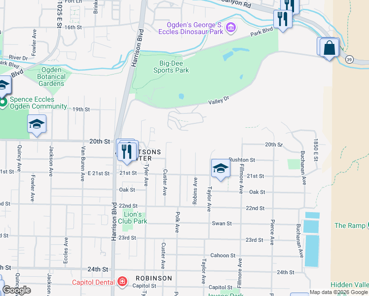 map of restaurants, bars, coffee shops, grocery stores, and more near 2006 Polk Avenue in Ogden