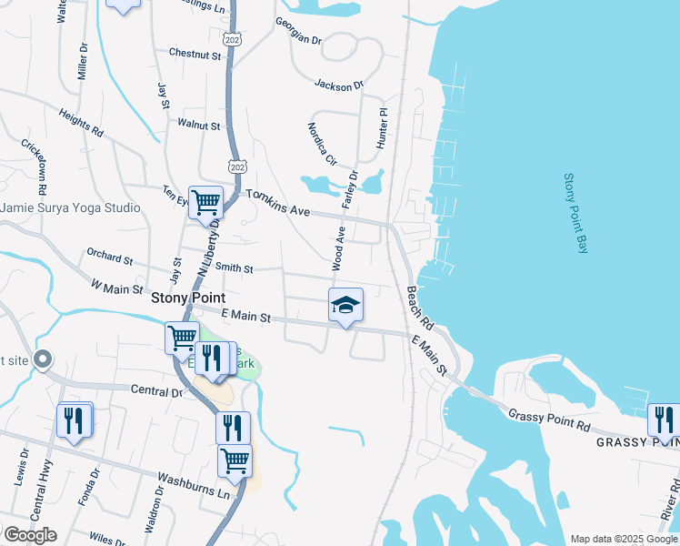 map of restaurants, bars, coffee shops, grocery stores, and more near 18 Wood Avenue in Stony Point