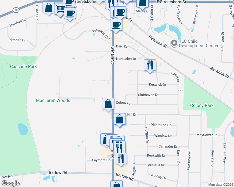 map of restaurants, bars, coffee shops, grocery stores, and more near 235 South Main Street in Hudson