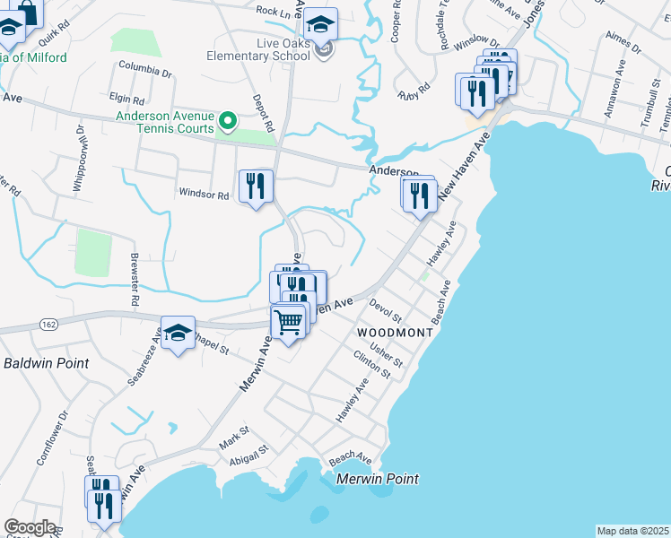 map of restaurants, bars, coffee shops, grocery stores, and more near 70 Salem Walk in Milford